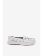 Skórzane Mokasyny Damskie Z Ażurowym Wzorem Vinceza 88028 Białe