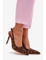 Zdobione Sandały Na Szpilce Panterka Brązowe Kemonia