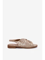 Skórzane Sandały Na Płaskim Obcasie Z Ozdobą S.Barski KV51-094 Złote