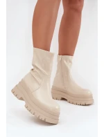 Botki Na Masywnej Platformie Eko Skórzane Beżowe Kylira