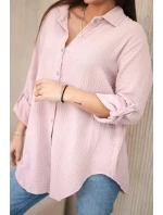 Bavlnená mušelínová košeľa oversize tmavo púdrovo ružová