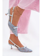 Dámské krajkové sandály na podpatku s mašlí Modré Maribelle