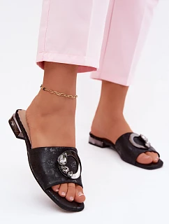 Dámské pantofle na nízkém podpatku s ozdobou KV61-6025 Černé