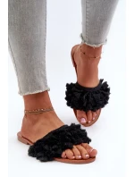 Dámske ploché papuče so strapcami, čierne Rialle