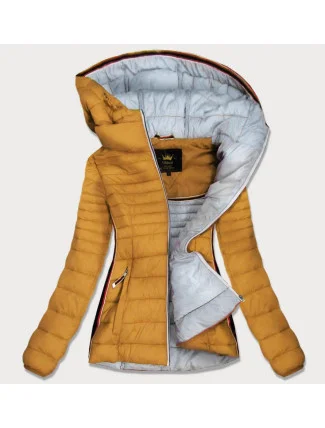 Žltá dámska prešívaná bunda so vsadkami (7242)