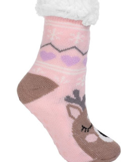 Detské zateplené ponožky Reindeer ružové s nopkami