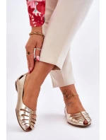 Zazoo 10009 Wygodne Skórzane Baleriny Damskie Złote