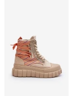 Wysokie Trampki Damskie Na Masywnej Platformie Beżowe Kernia