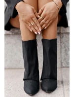 Botki Damskie W Paski Na Szpilce Z Wywiniętą Cholewką I Noskami W Szpic Czarne Naritua