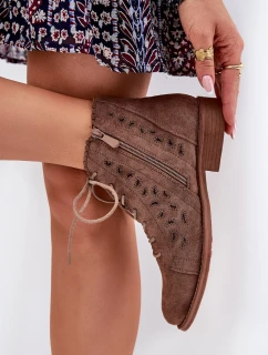 Niskie Botki Z Ażurowym Wzorem S.Barski HY51-185 Brązowe