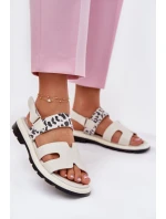 Skórzane Sandały Damskie Na Płaskim Obcasie Panterka Vinceza 66780 Beżowe