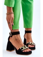 Damskie Zamszowe Sandały Na Masywnym Obcasie Lewski Shoes 3207 Czarne