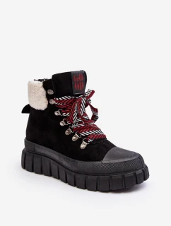Ocieplane Botki Trapery Na Grubej Podeszwie Czarne Ralotta