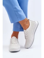 Skórzane Sportowe Buty Trampki Damskie Białe Lalnai