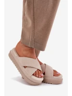 Klapki Damskie Na Platformie Z Przeplatającymi Się Paskami Beżowe Rinasara