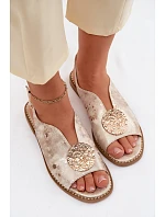 Dámské sandály na nízkém podpatku s ozdobou S.Barski KV61-6035 Zlaté