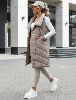 Dámska prešívaná dlhá vesta bez kapucne SERKIS béžová FashionStreet TY4525
