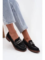 Semišové dámske mokasíny s ozdobou D&A MR52-176 Black