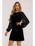 M886 Zamatové šaty so šifónovými rukávmi - čierne