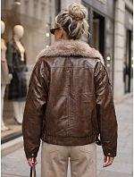Dámska zimná bunda z ekokože s kožušinou, hnedá, FashionStreet TY5708 Dámska zimná bunda z ekokože s kožušinou, hnedá, FashionStreet TY5708