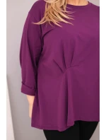 Dámska blúzka plus size s bavlnou a dlhými rukávmi a riasením tmavo fialová