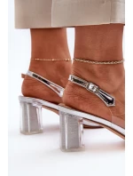 Transparentne Sandały Na Słupku z Ozdobą Srebrne D&A MR38-454