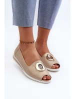 Czółenka Damskie Z Ozdobą Eko Skórzane Złote Biolita