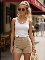 Dámske džínsové šortky s vysokým pásom, béžové, FashionStreet SY0551 Dámske džínsové šortky s vysokým pásom, béžové, FashionStreet SY0551