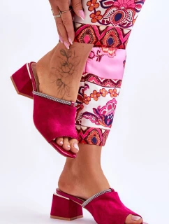 Zamszowe Klapki Na Obcasie S.Barski KV-612-2 Fuksja