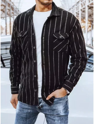 Pánska pruhovaná flanelová košeľa čierna FashionStreet DX2241