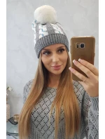 Dámska čiapka s brmbolcom Rozalia K323 biela+sivá