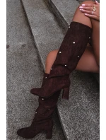 Kozaki Damskie Ocieplane Na Słupku Z Ozdobnymi Detalami Czekoladowe Lucinda