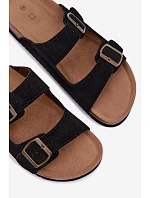 Kožené semišové dámské pantofle s přezkami černé Rosaliae