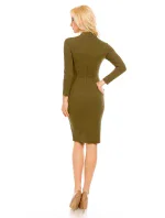 Dámske šaty s dlhým rukávom a stojačikom khaki - Khaki - Lucy Wang