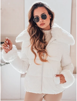 Dámska prešívaná krátka bunda s kožušinou biela FashionStreet TY5070