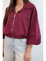 Dámska bavlnená bunda typu bomber na zips v slivkovej farbe Dámska bavlnená bunda typu bomber na zips v slivkovej farbe