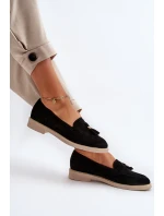 Zazoo 3420 Zamszowe Mokasyny Damskie Na Płaskim Obcasie Czarne