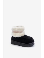 Śniegowce Botki Dziecięce Z Futerkiem I Wzorem Czarne Melefia