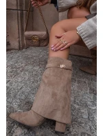 Ocieplane Botki Damskie Na Słupku Z Ozdobnym Paskiem Khaki Luvielle