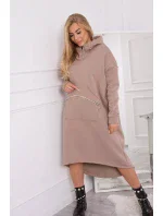 Zateplené šaty s kapucňou tmavo béžové