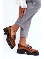 Damskie Skórzane Półbuty Loafersy Z Ozdobą Laura Messi 2699 Złote