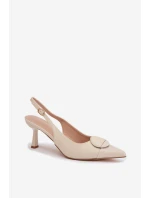 Dámské sandály na podpatku s ozdobným detailem světle béžové Mariae