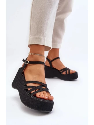 Dámske sandále na platformovom podpätku FF-20 Black - Joia
