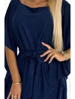 287-25 SOFIA Motýlie šaty so zaväzovaním v páse - GRANITE s trblietkami