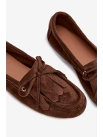 Dámské Mokasíny S Vázáním A Frézle Hnědé Glorina