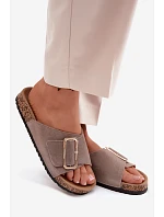 Kožené semišové dámské pantofle s přezkou tmavě béžové Beryl