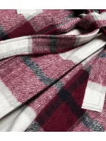 Bordó-biely dámsky károvaný košeľový kabát (7897)