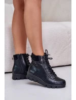 Lekkie Ocieplane Botki Damskie Na Platformie I Koturnie Czarne Savindria
