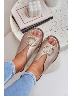 Skórzane Sandały Na Płaskim Obcasie Z Ozdobą Laura Messi 2865 Złote