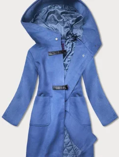 Dámsky krátky kabát s kapucňou modrý (gsq2311)